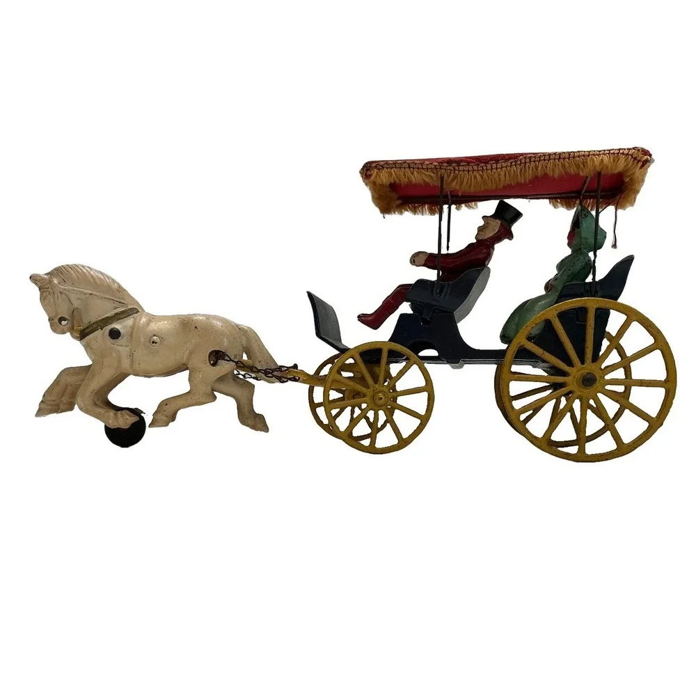 VTG Antique Kenton Cast Iron Horse Drawn Surrey Carriage Toy 13